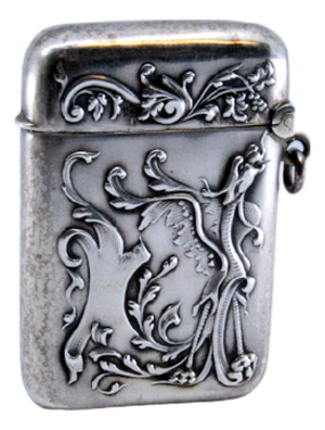 Art Nouveau Silver Matchbox Embossed with Plant Motifs and Hinged Lid