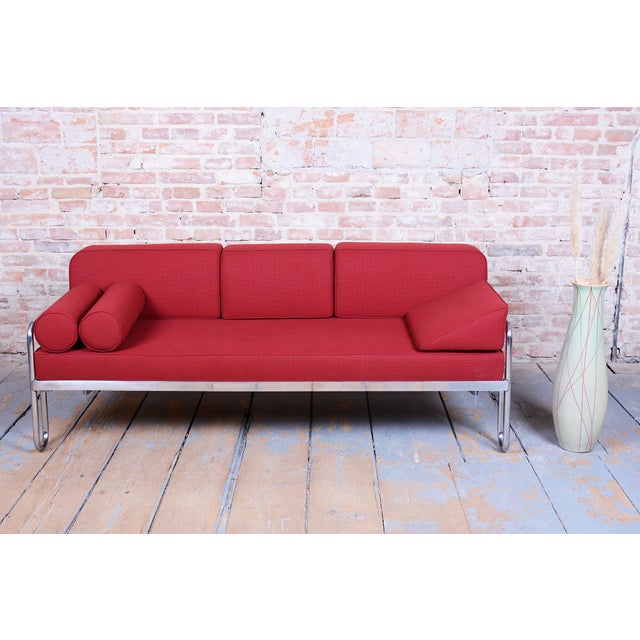 Bauhaus Bauhaus Sofa in Chrome and Upholstery by Hynek Gottwald, Czech, 1930s For Sale - Image 3 of 17