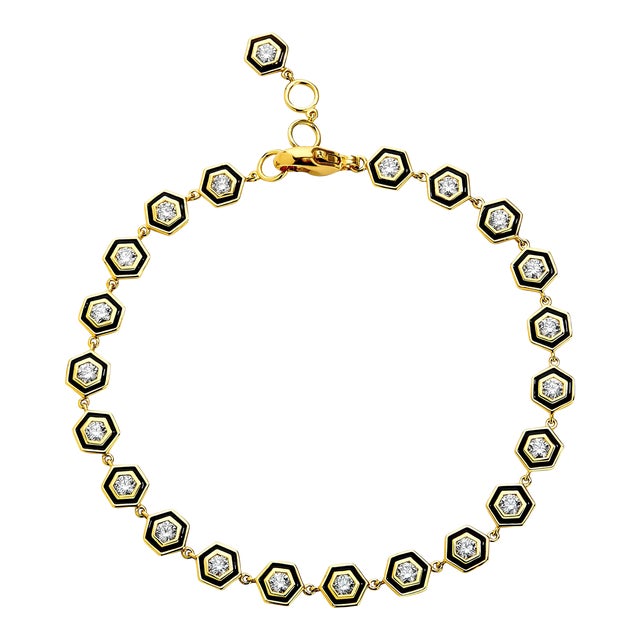 Syna Hexagon Enamel Bracelet with Diamonds For Sale