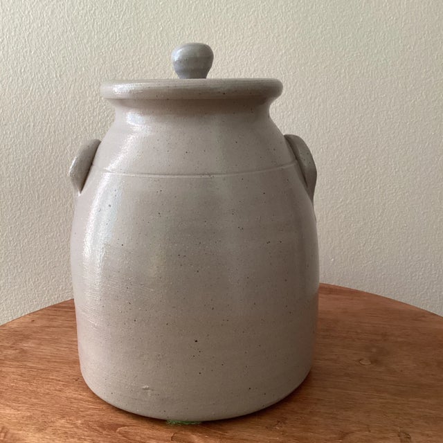 Vintage Salmon Falls Stoneware Pottery Big Heavy Jar With Lid Stamped