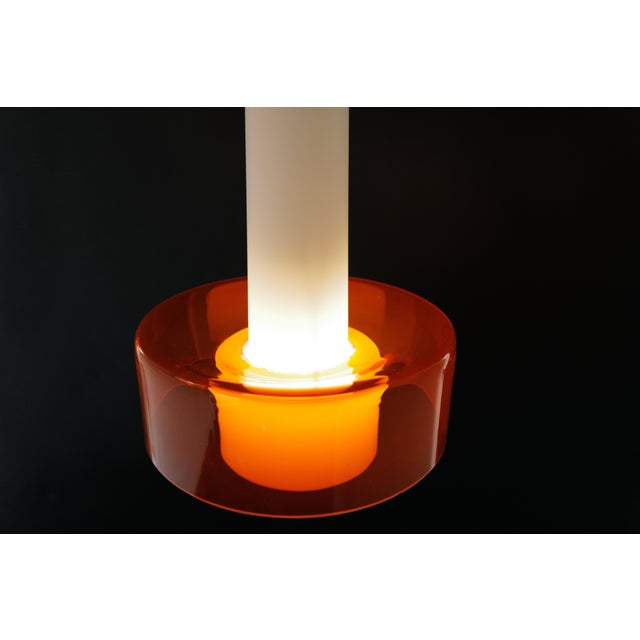 Mid 20th Century Mid-Century Opaline and Orange Glass Pendant Lights - a Pair For Sale - Image 12 of 18