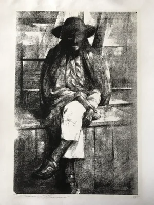 Vintage Lithograph of a Seated Man