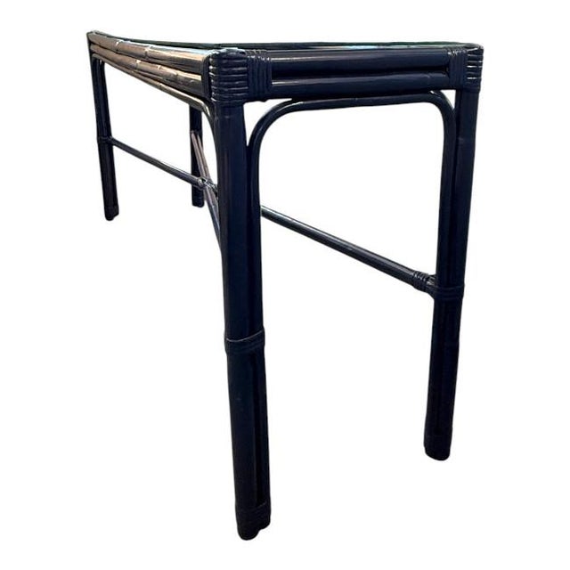 Vintage Faux Bamboo Rattan Console Table – Benjamin Moore Old Navy For Sale - Image 4 of 6