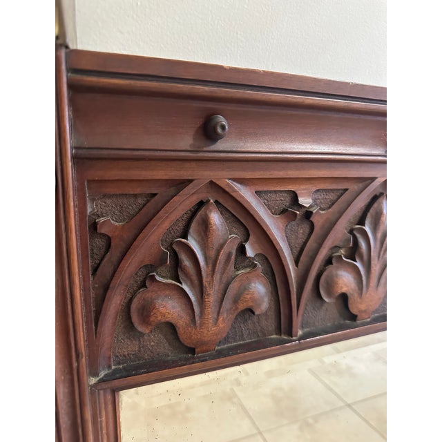 Large Antique Gothic Revival Carved Wood Overmantel Mirror For Sale - Image 4 of 8