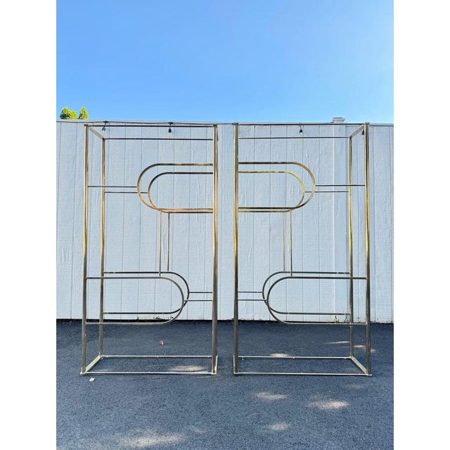 Rare Pair of Design Institute of America Brass and Glass Etageres. Perfect Designer Bookend style Shelves. Elegant...