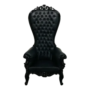 French Rococo Style Tufted Black Leather Throne Chair