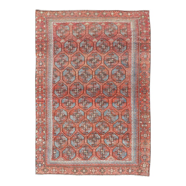 Antique East Turkistan Belouch Rug With Rich Red Lattice Design 5'10" X 8'10" For Sale