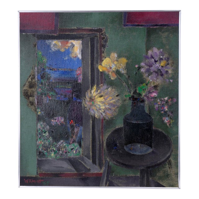 Vase at Dusk - Expressionist Still Life Original Oil Painting by Wright For Sale