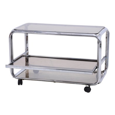 Mid-Century Chrome and Smoked Glass Serving Trolley, 1970s For Sale