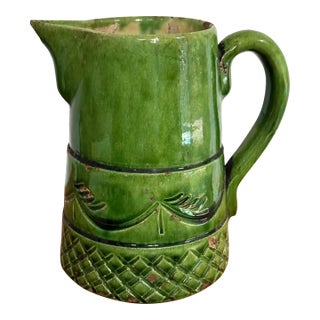 Early 20th Century Rustic Green European Pitcher For Sale