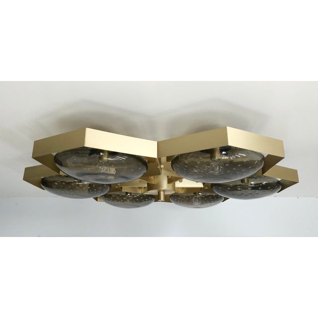21st Century Hive Satin Brass Smoky Bubbles Murano Flush Mount by Fabio LTD For Sale - Image 6 of 9