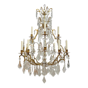 1920s 12-Light Gilt Bronze and Crystal Chandelier in French Louis XV Style