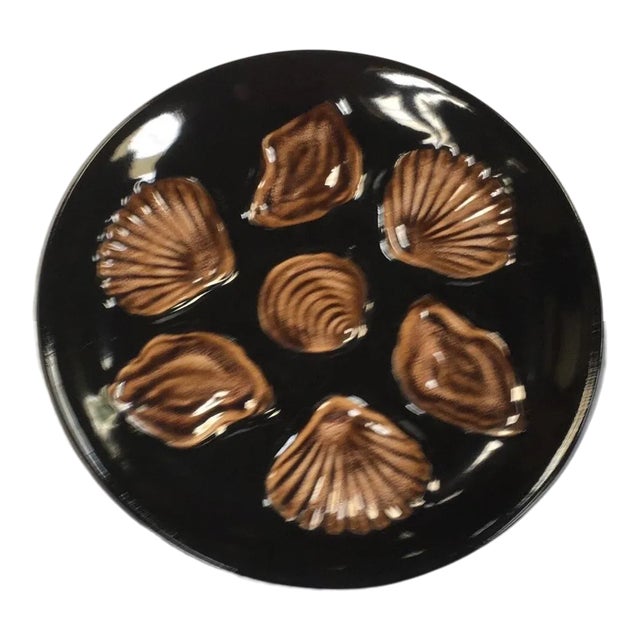 C.1950 French Majolica Oyster Plate For Sale