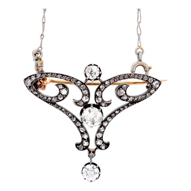 Antique Belle Époque 2ct Old-Cut Diamond Transformable Brooch Pendant For Sale