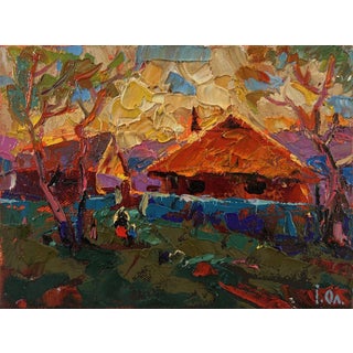 Oil Painting Sunset Village Glow Oleksiy Ivanyuk For Sale
