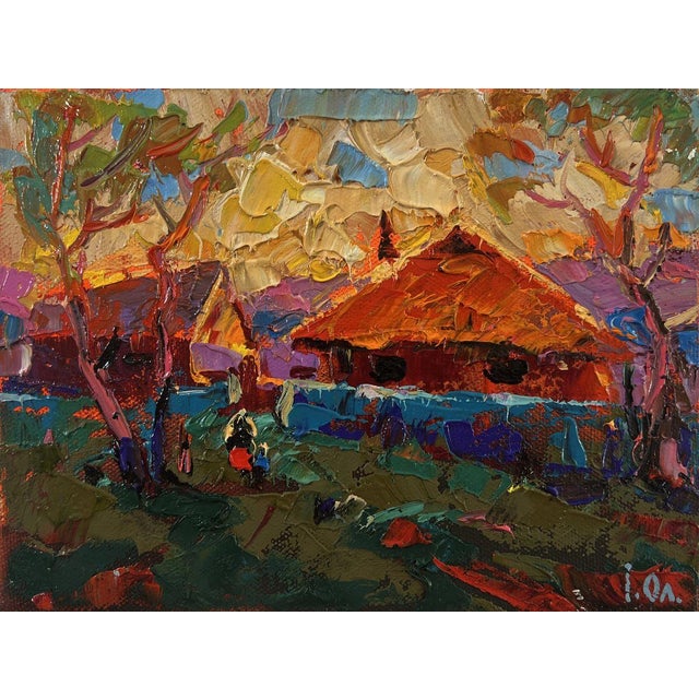Oil Painting Sunset Village Glow Oleksiy Ivanyuk For Sale