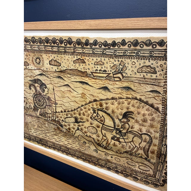 Paper 1960s "Euahtemoc Surrenders" Drawing on Amate Bark Paper by Marcial Camilo Ayala For Sale - Image 7 of 7