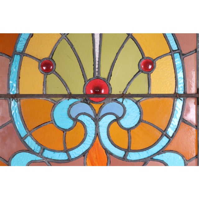 Vintage Art Nouveau Vivid Stained Glass Hanging Panel For Sale - Image 4 of 11