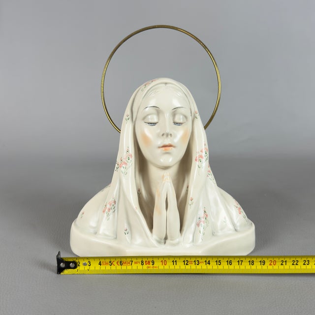 Vintage 20th Century Madonna Virgin Prayer Bust in Glazed Ceramic from Pannunzio For Sale - Image 9 of 11
