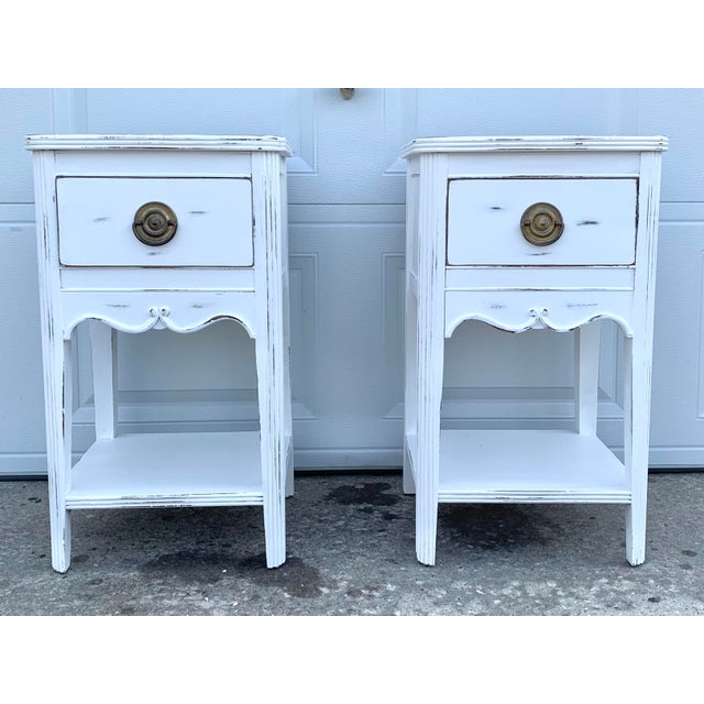 1940s Shabby Chic White Nightstands - a Pair