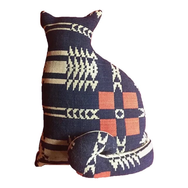 19th Century Americana Folk Art Hand Sewn Cat Pillow For Sale