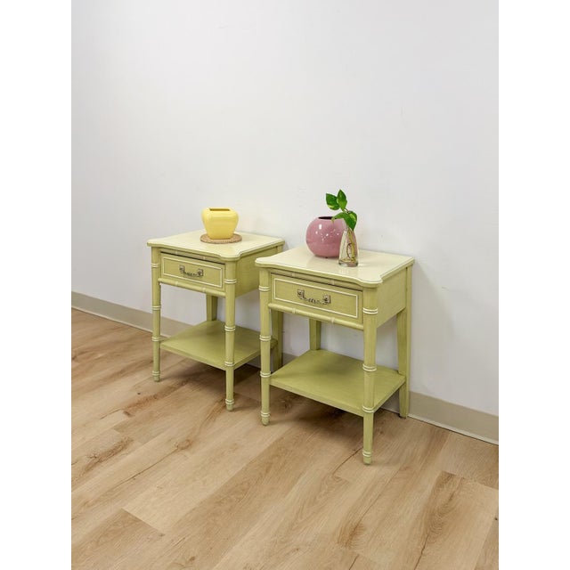Mid 20th Century Henry Link Bali Hai Green Faux Bamboo Pair of Nightstands Hollywood Regency For Sale - Image 14 of 16