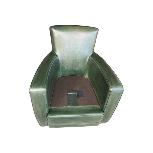 1970s Pair of 180° Swivel Lounge Chairs in Dark Green Patinated Leather For Sale - Image 13 of 14