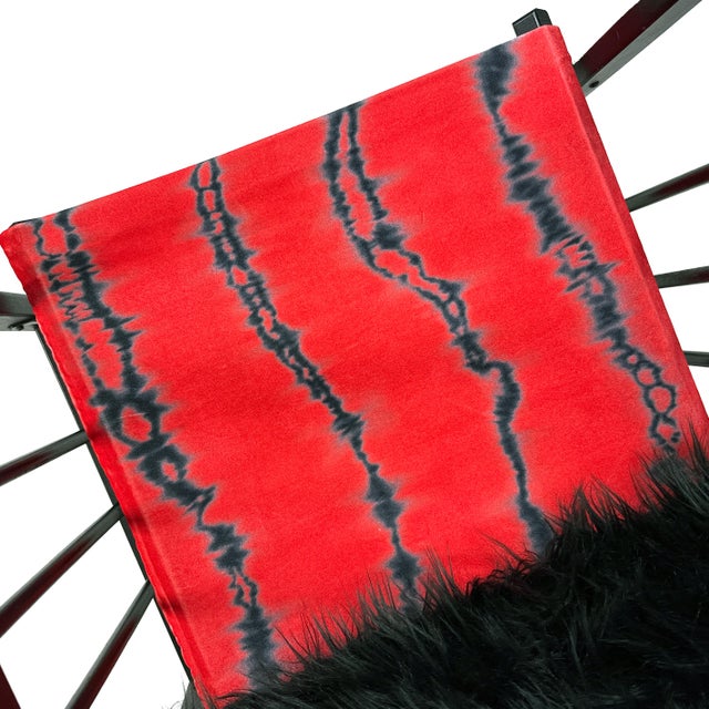 Vintage 1980s Pair of (2) Danish Folding Armchairs / Directors Chairs Set by Hyllinge Møbler - Red Flame Velvet & Black Faux Fur Upholstery For Sale - Image 18 of 18
