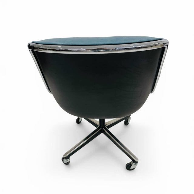 1980s Knoll Pollock Chair in Aqua Leather, Steel Frame For Sale - Image 5 of 7