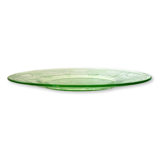 Early 20th Century Art Deco Cameo Green Depression Uranium Glass Plates, Set of 8 For Sale - Image 4 of 6