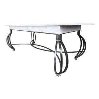 Early 20th Century Dining Table with Large White Wood top and Solid Forged Iron Curved Legs For Sale