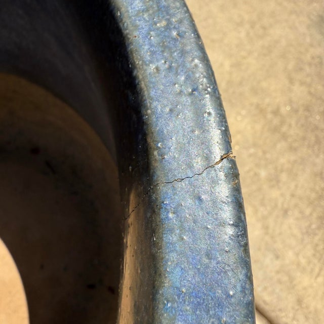 Rare Mid Century Modern Blue Speckled Gainey Planter Pot W Damage Vintage MCM For Sale In Palm Springs - Image 6 of 8