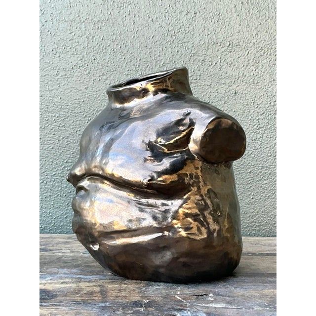Vintage Boho Metallic Glazed Ceramic Torso Vase For Sale - Image 4 of 8