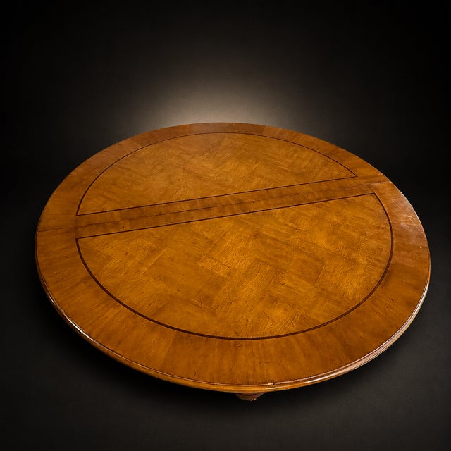 Vintage Burl Wood Round Pedestal Dining Table With Inlaid Top For Sale - Image 4 of 6