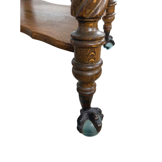 Early 20th Century Tiger Oak Barley Twist Table With Glass Ball & Claw Feet For Sale - Image 11 of 17