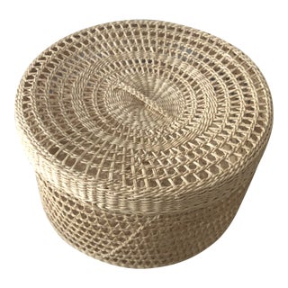1980s Woven Basket With Top For Sale