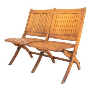 Wood Two Seat Folding Chairs Bench For Sale