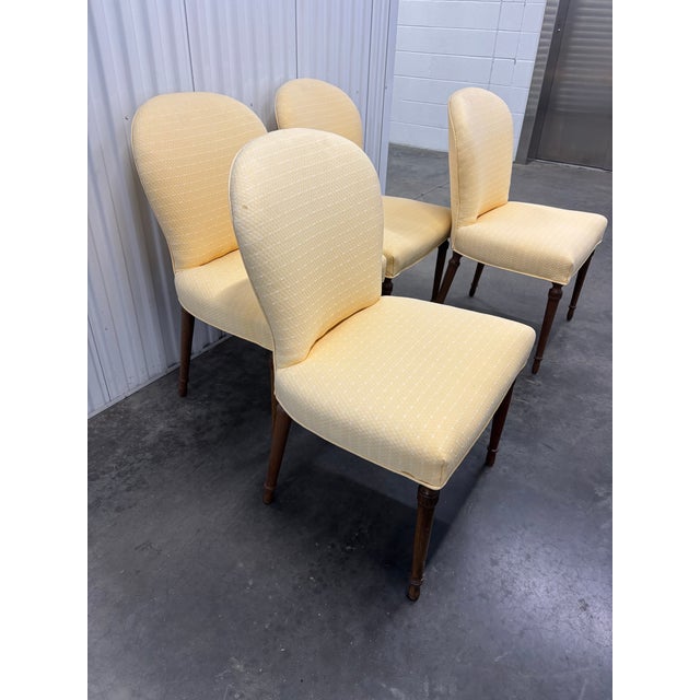 Mid-Century Modern Elegant Set of 4 Vintage Yellow Upholstered Game/ Dining Chairs For Sale - Image 3 of 15