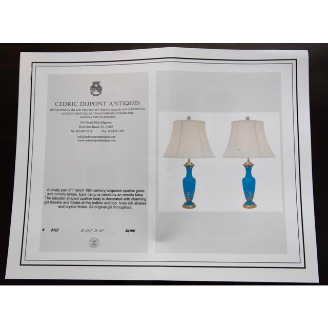 19th Century French Turquoise Opaline Glass Ormolu Table Lamps - Pair For Sale - Image 13 of 14