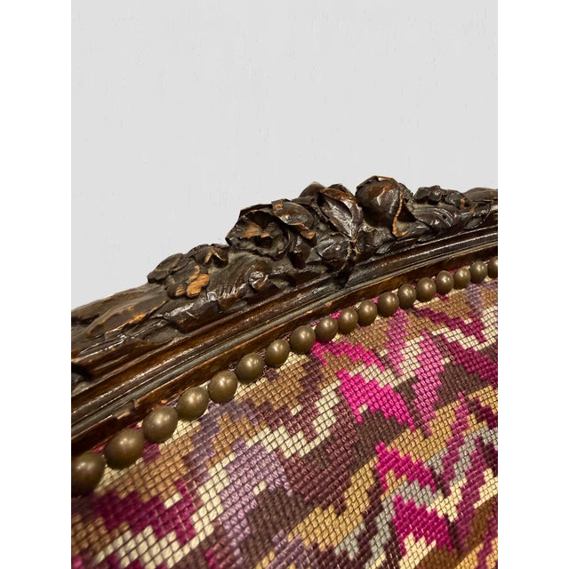 French Mahogany Square Back Chair Pair Pink Velvet Magenta Purple Petit Point For Sale - Image 16 of 17