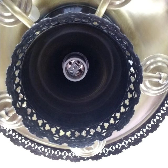 Metal Bouillotte Toleware Metal Swag Lamp 6 Candelabra Lights Mid 20th Century For Sale - Image 7 of 8