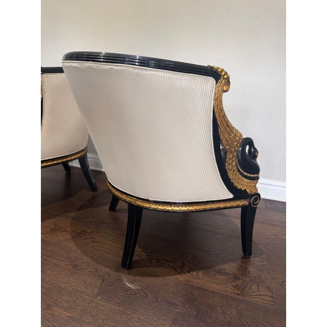 Wood Vintage French Empire Style / Hollywood Regency Swan Tub Chairs - Set of 2 For Sale - Image 7 of 16