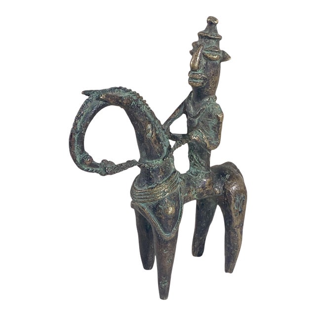 Vintage African Dogon Bronze Horseman Sculpture Mali 7.25" H For Sale
