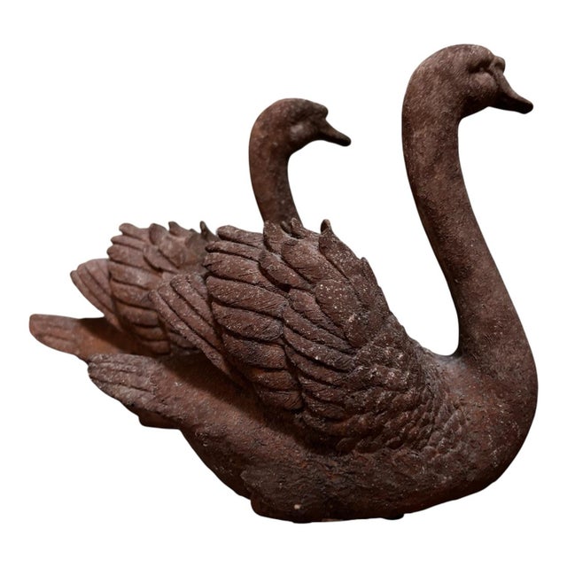 French Provincial Pair of Vintage Cast Stone Swan Garden Sculptures For Sale - Image 3 of 5
