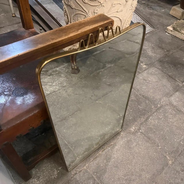 Metal 1950s Gio Ponti Mid-Century Modern Solid Brass Italian Wall Mirror For Sale - Image 7 of 14