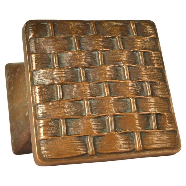 Square Push and Pull Door Handle in Bronze in Basket Relief, 1970s For Sale - Image 10 of 10