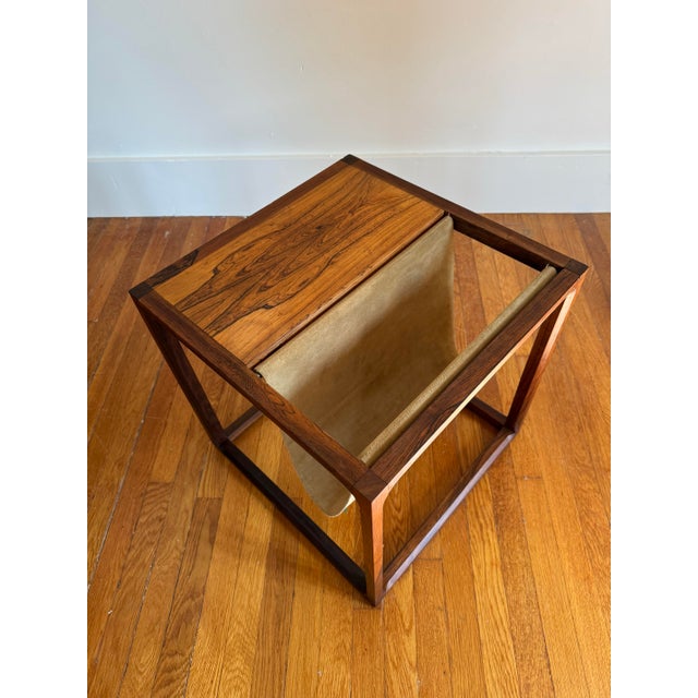 1960s Brazilian Rosewood and Suede Magazine Rack Attributed to Kai Kristiansen For Sale In Philadelphia - Image 6 of 12