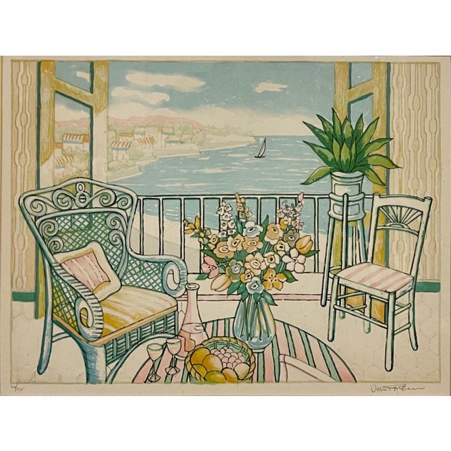Post Impressionist Lloyd Van Pitterson, Vintage Fauvist Color Lithograph Porch Scene Jamaican Artist Van Pitterson For Sale - Image 3 of 7
