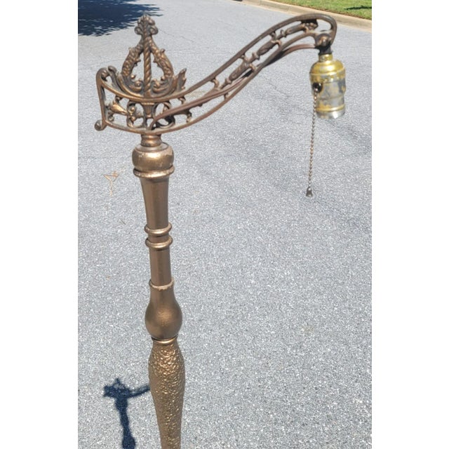 Art Deco Early 20th Century Giltwood With Metal and Marble Base Bridge Floor Lamp For Sale - Image 3 of 4