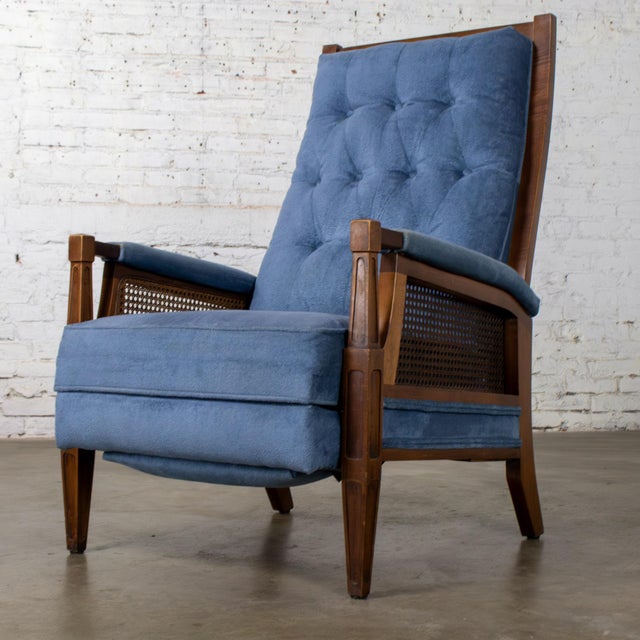 Late 20th Century Mid to Late 20th Century Neoclassic Reclining Armchair Blue Chenille Fabric by Burris Industries For Sale - Image 5 of 18
